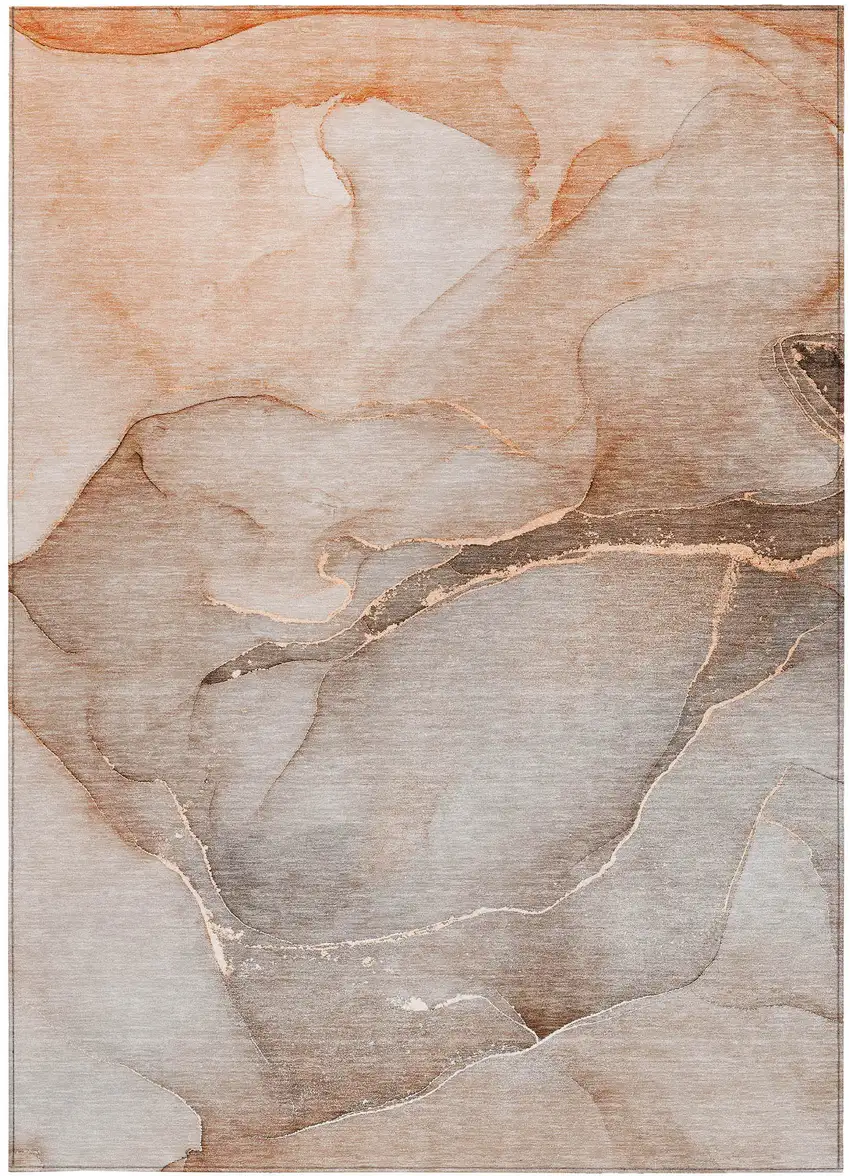Taupe Abstract Washable Non Skid Indoor Outdoor Area Rug Photo 4