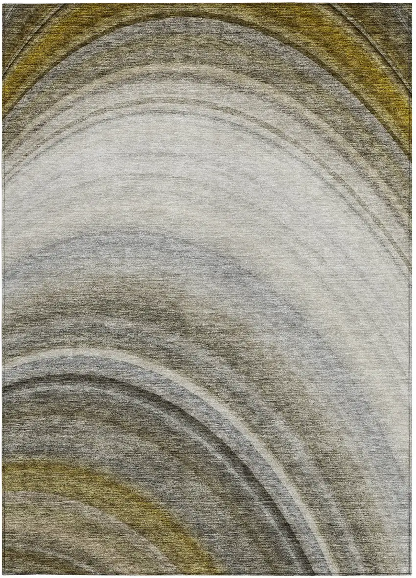 Taupe Abstract Washable Non Skid Indoor Outdoor Area Rug Photo 6