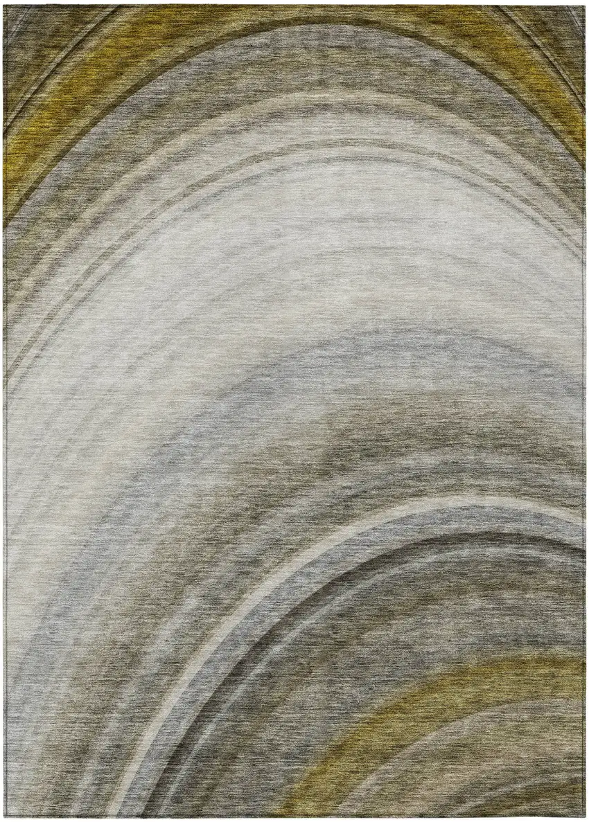 Taupe Abstract Washable Non Skid Indoor Outdoor Area Rug Photo 2