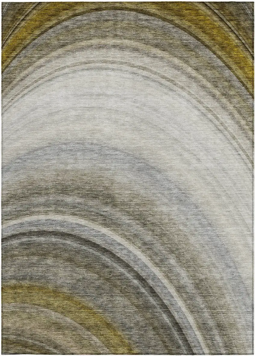 Taupe Abstract Washable Non Skid Indoor Outdoor Area Rug Photo 5