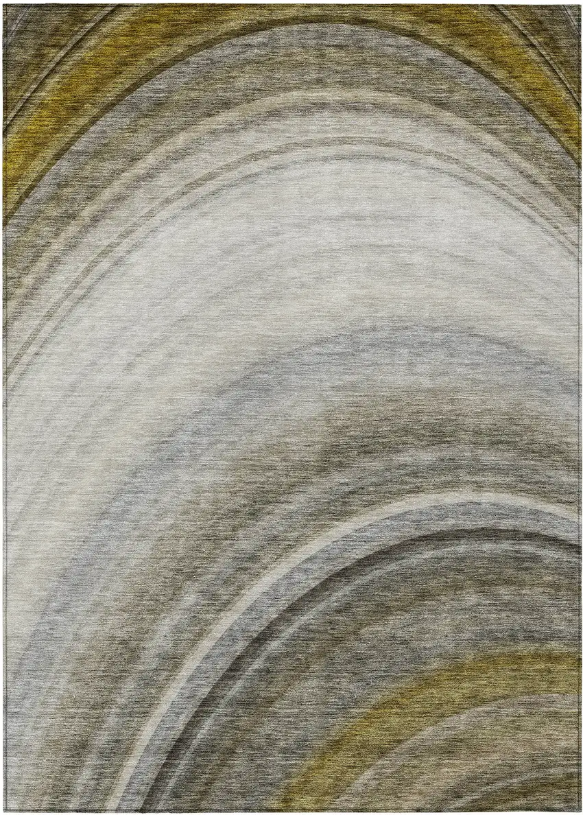 Taupe Abstract Washable Non Skid Indoor Outdoor Area Rug Photo 2