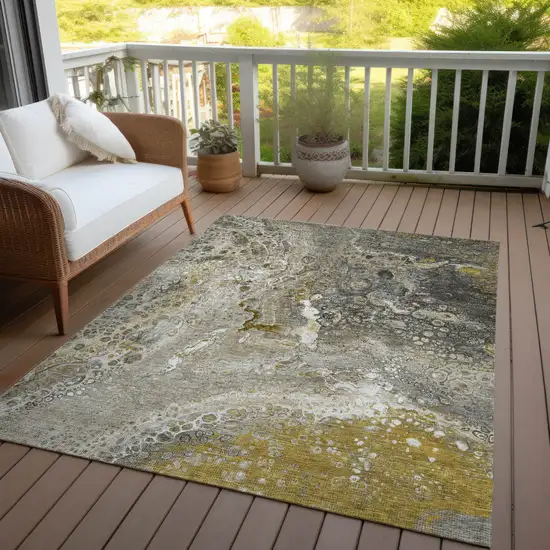 Taupe Abstract Washable Non Skid Indoor Outdoor Area Rug Photo 8