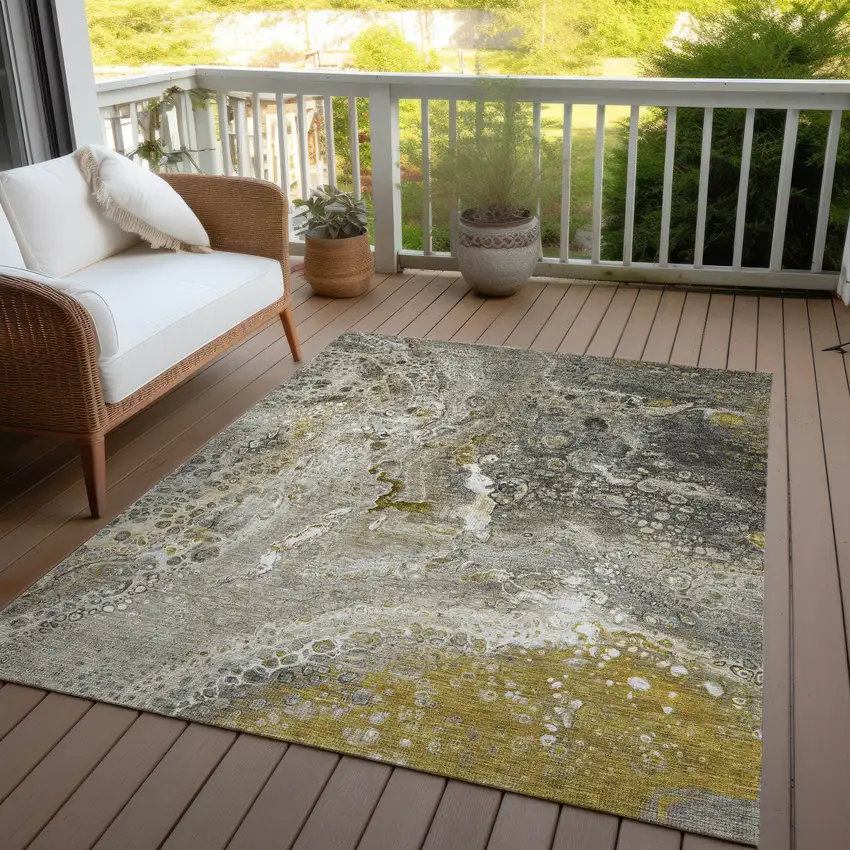 Taupe Abstract Washable Non Skid Indoor Outdoor Area Rug Photo 8