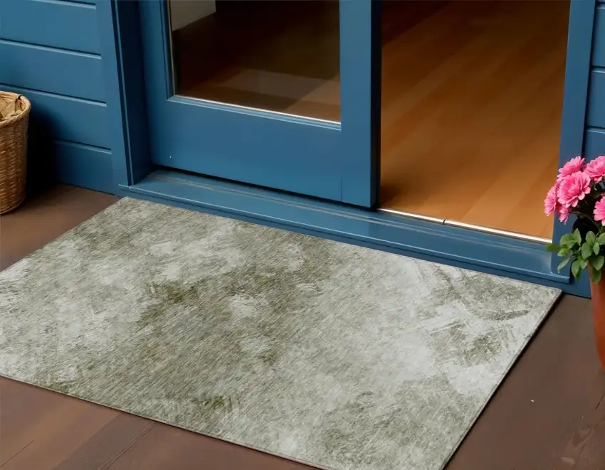 Taupe Abstract Washable Non Skid Indoor Outdoor Area Rug Photo 1