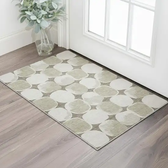 Taupe And Beige Abstract Geometric Washable Area Rug With UV Protection Photo 2