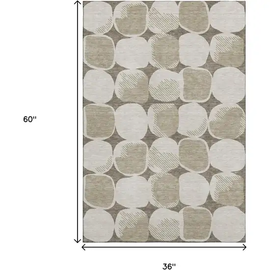 Taupe And Beige Abstract Geometric Washable Area Rug With UV Protection Photo 3
