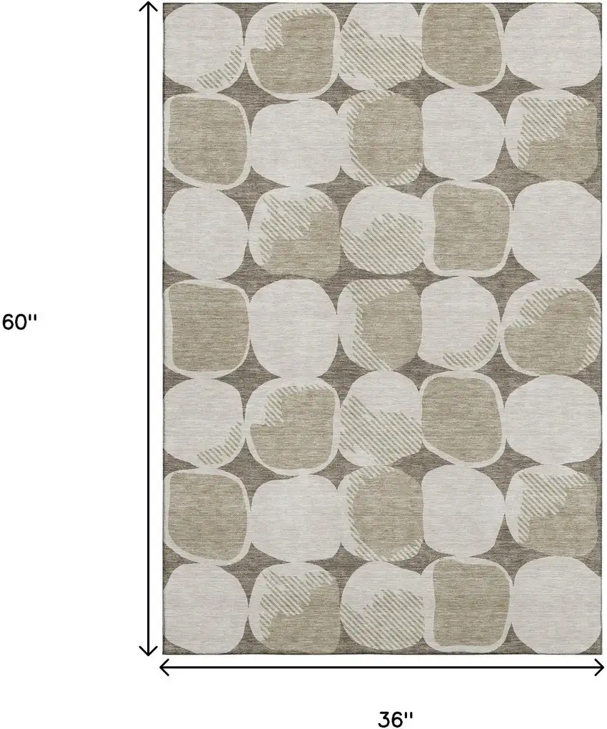Taupe And Beige Abstract Geometric Washable Area Rug With UV Protection Photo 3