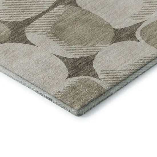 Taupe And Beige Abstract Geometric Washable Area Rug With UV Protection Photo 8