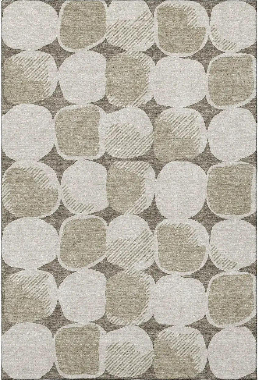 Taupe And Beige Abstract Geometric Washable Area Rug With UV Protection Photo 4