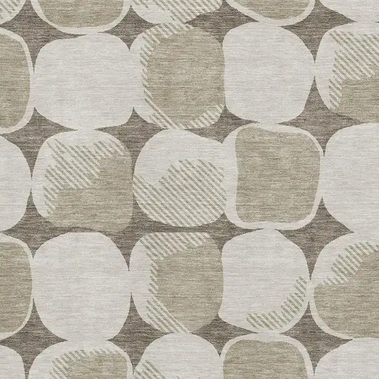 Taupe And Beige Abstract Geometric Washable Area Rug With UV Protection Photo 3