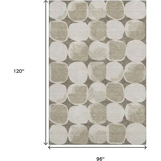 Taupe And Beige Abstract Geometric Washable Area Rug With UV Protection Photo 9