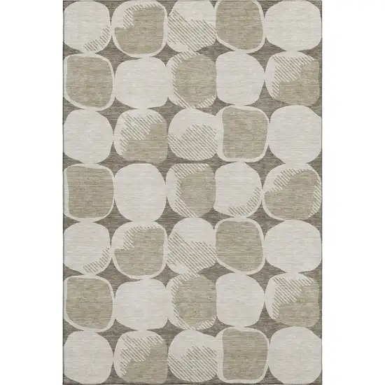Taupe And Beige Abstract Geometric Washable Area Rug With UV Protection Photo 1