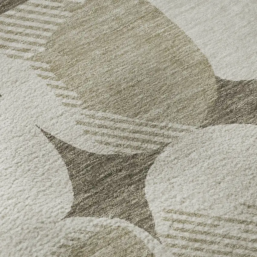 Taupe And Beige Abstract Geometric Washable Area Rug With UV Protection Photo 8