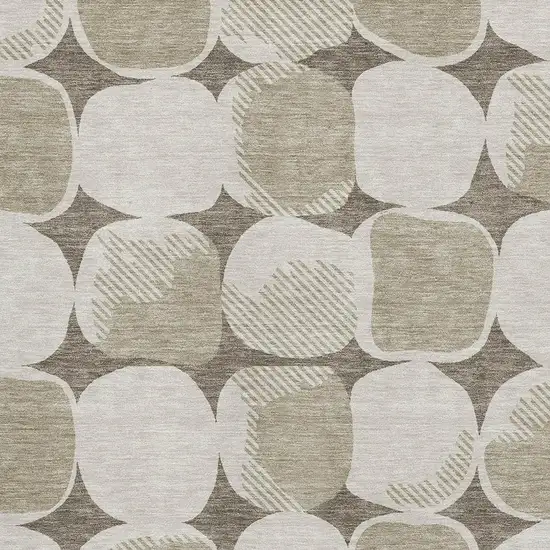 Taupe And Beige Abstract Geometric Washable Area Rug With UV Protection Photo 3