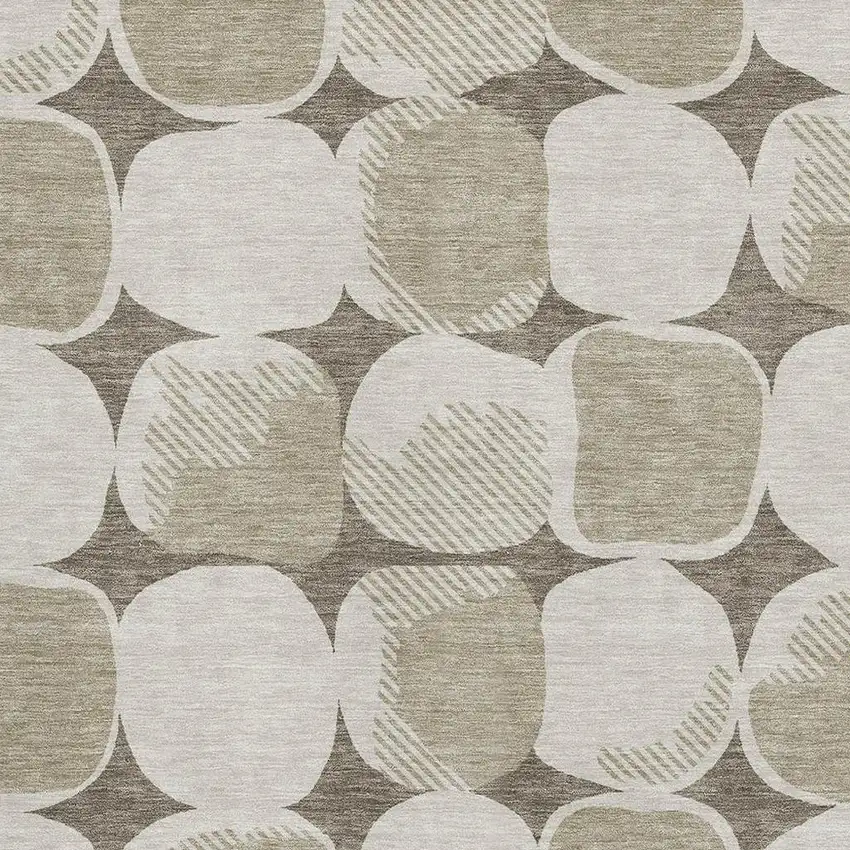 Taupe And Beige Abstract Geometric Washable Area Rug With UV Protection Photo 3
