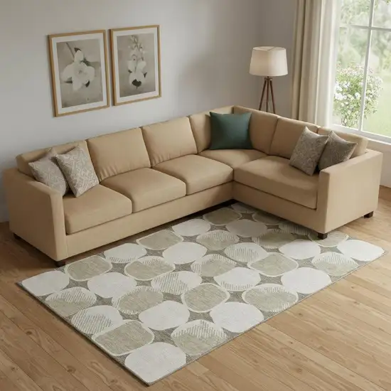 Taupe And Beige Abstract Geometric Washable Area Rug With UV Protection Photo 1