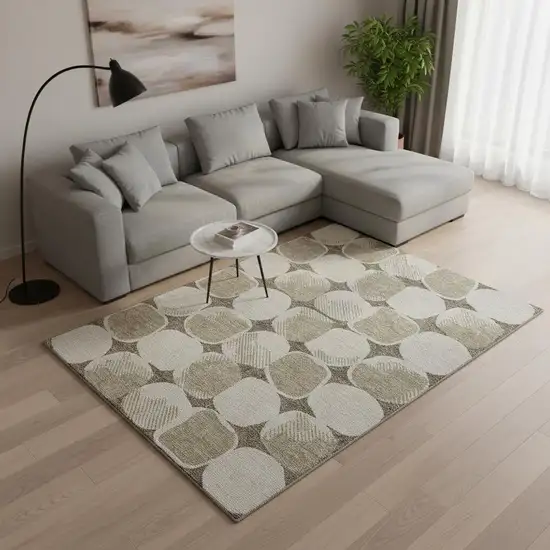 Taupe And Beige Abstract Geometric Washable Area Rug With UV Protection Photo 2