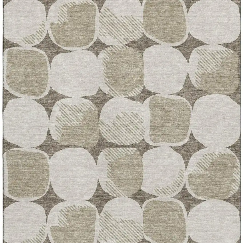 Taupe And Beige Abstract Geometric Washable Area Rug With UV Protection Photo 4