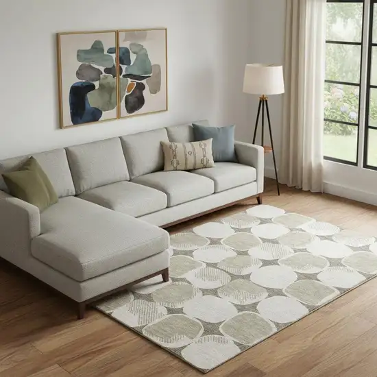Taupe And Beige Abstract Geometric Washable Area Rug With UV Protection Photo 1