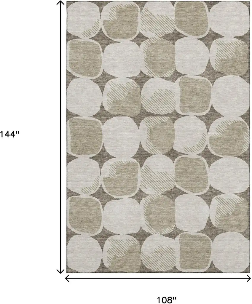Taupe And Beige Abstract Geometric Washable Area Rug With UV Protection Photo 9