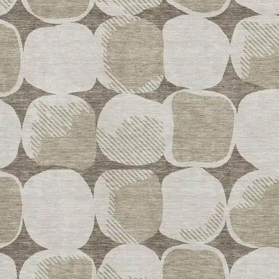 Taupe And Beige Abstract Geometric Washable Area Rug With UV Protection Photo 3