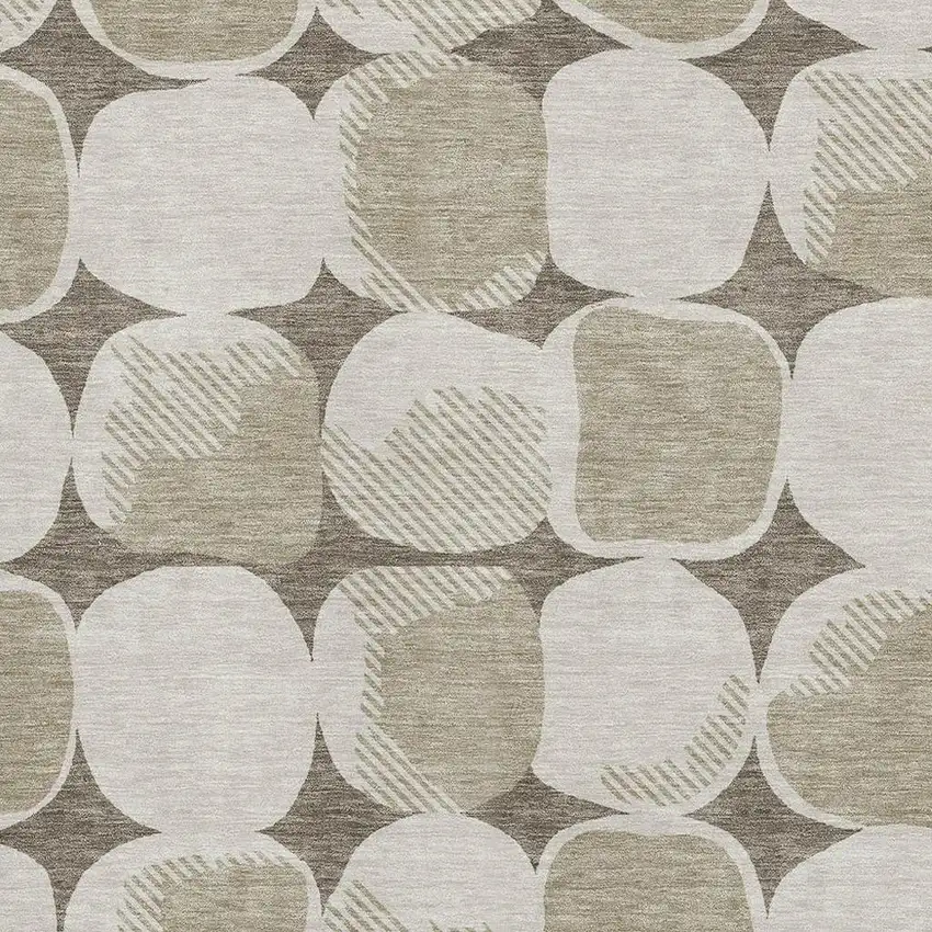 Taupe And Beige Abstract Geometric Washable Area Rug With UV Protection Photo 3