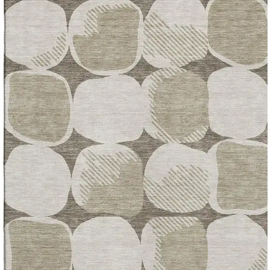 Taupe And Beige Abstract Geometric Washable Area Rug With UV Protection Photo 3