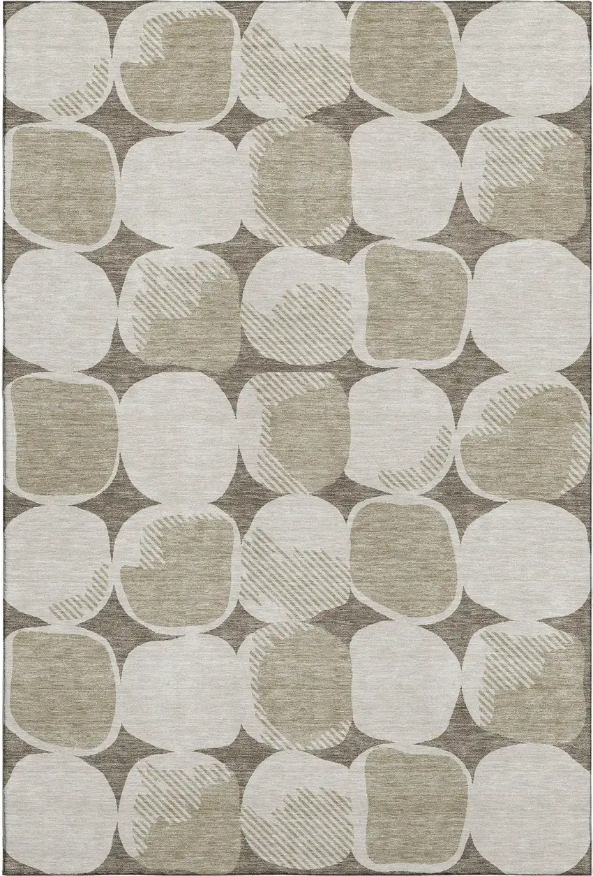 Taupe And Beige Abstract Geometric Washable Area Rug With UV Protection Photo 1