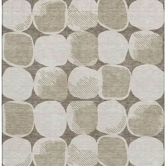 Taupe And Beige Abstract Geometric Washable Area Rug With UV Protection Photo 4