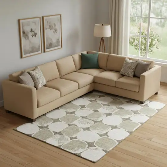 Taupe And Beige Abstract Geometric Washable Area Rug With UV Protection Photo 1