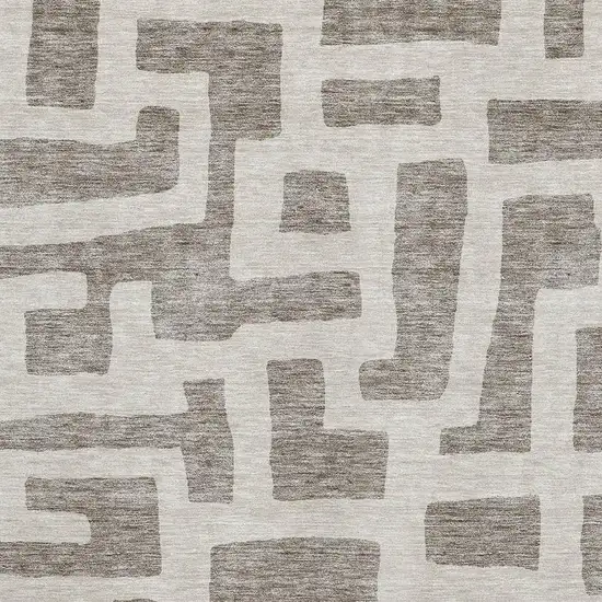 Taupe And Beige Abstract Geometric Washable Area Rug With UV Protection Photo 3