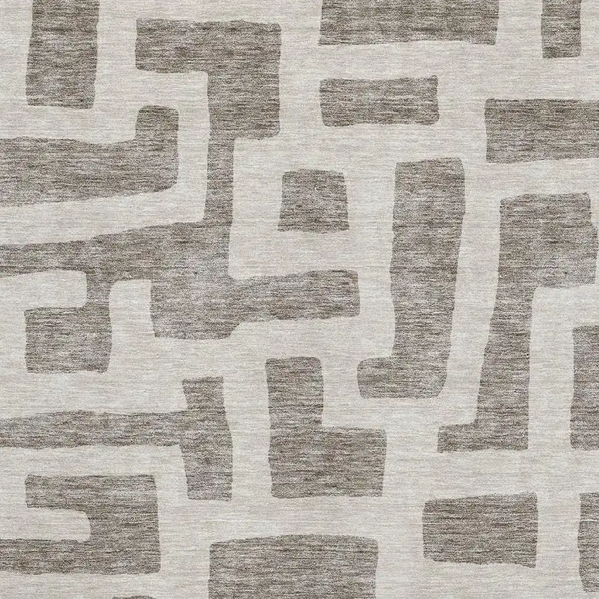 Taupe And Beige Abstract Geometric Washable Area Rug With UV Protection Photo 3