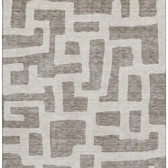 Taupe And Beige Abstract Geometric Washable Area Rug With UV Protection Photo 4
