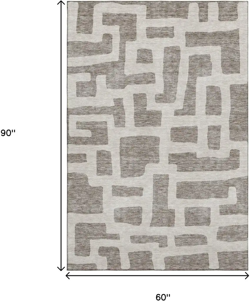 Taupe And Beige Abstract Geometric Washable Area Rug With UV Protection Photo 3