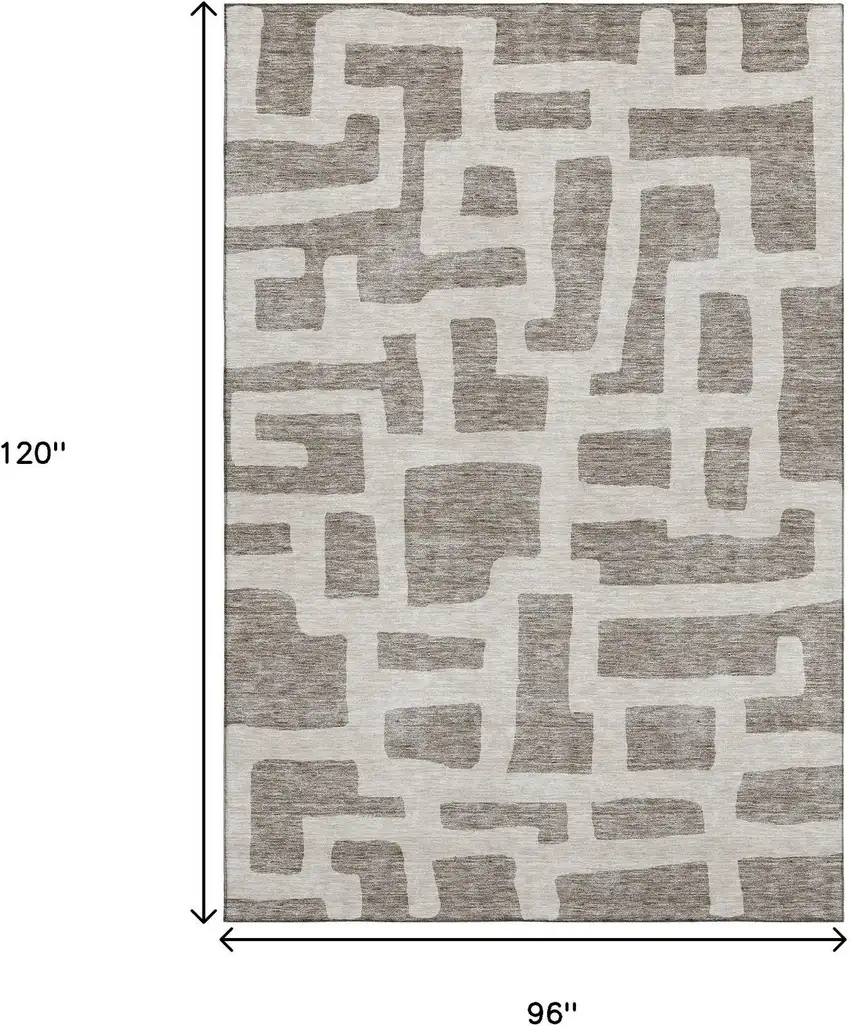 Taupe And Beige Abstract Geometric Washable Area Rug With UV Protection Photo 3