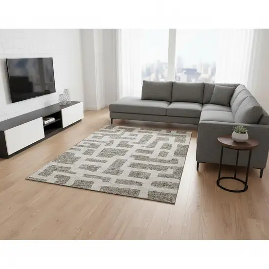 Taupe And Beige Abstract Geometric Washable Area Rug With UV Protection Photo 2
