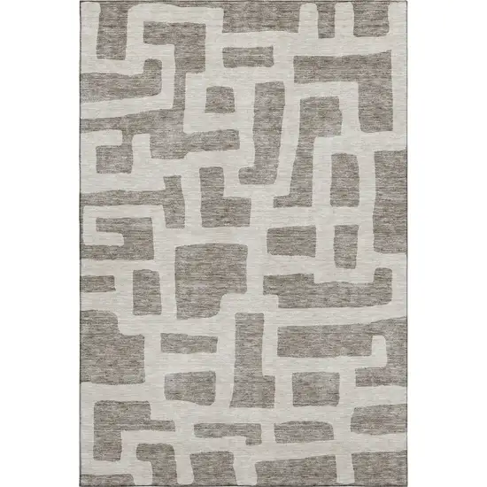 Taupe And Beige Abstract Geometric Washable Area Rug With UV Protection Photo 1