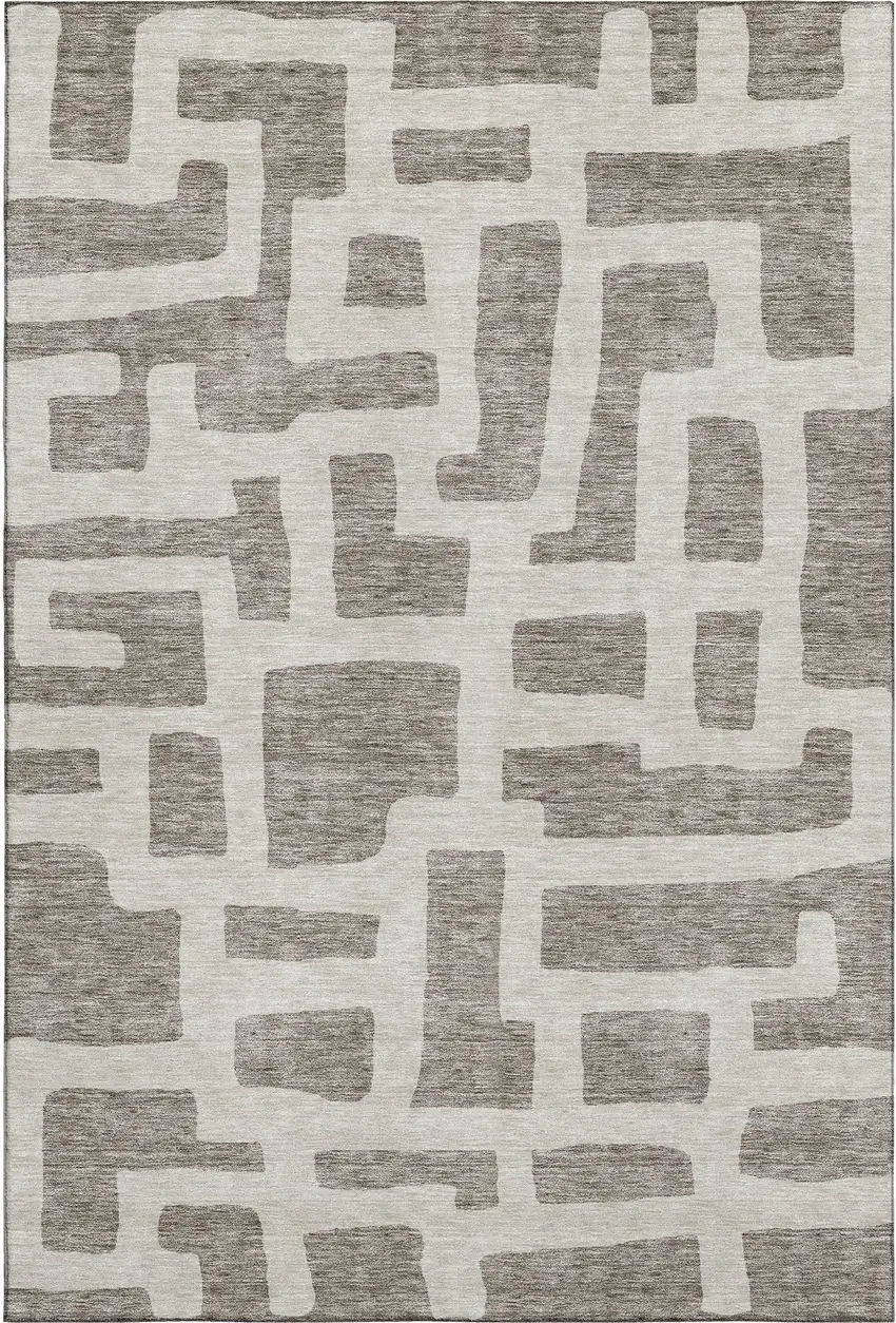 Taupe And Beige Abstract Geometric Washable Area Rug With UV Protection Photo 1