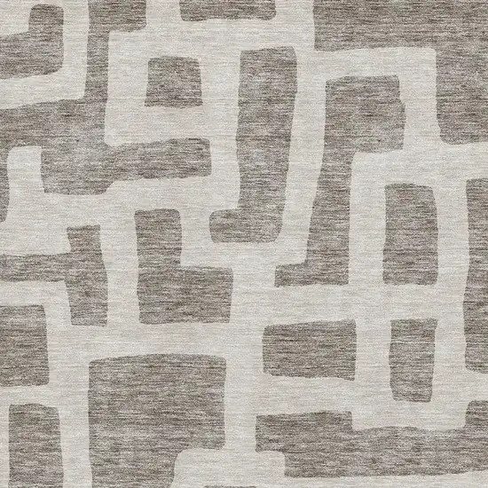 Taupe And Beige Abstract Geometric Washable Area Rug With UV Protection Photo 3