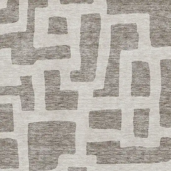 Taupe And Beige Abstract Geometric Washable Area Rug With UV Protection Photo 3