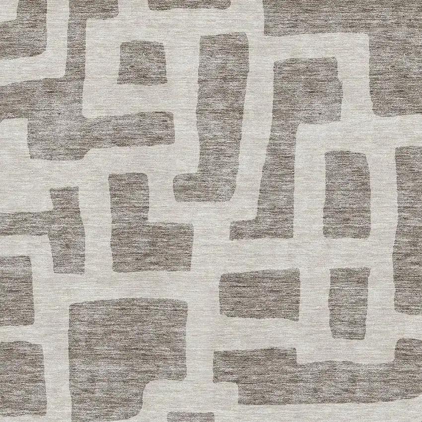 Taupe And Beige Abstract Geometric Washable Area Rug With UV Protection Photo 3