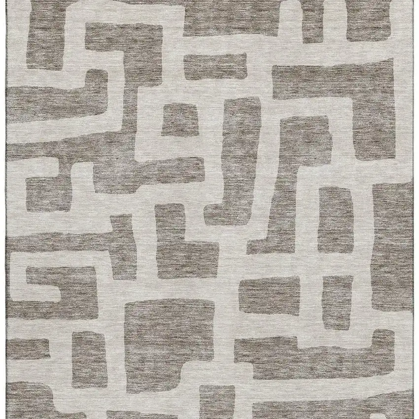 Taupe And Beige Abstract Geometric Washable Area Rug With UV Protection Photo 4
