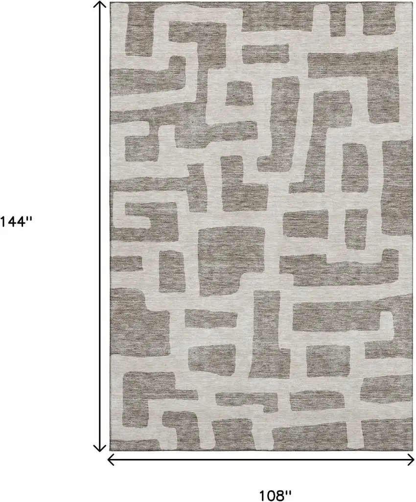 Taupe And Beige Abstract Geometric Washable Area Rug With UV Protection Photo 3