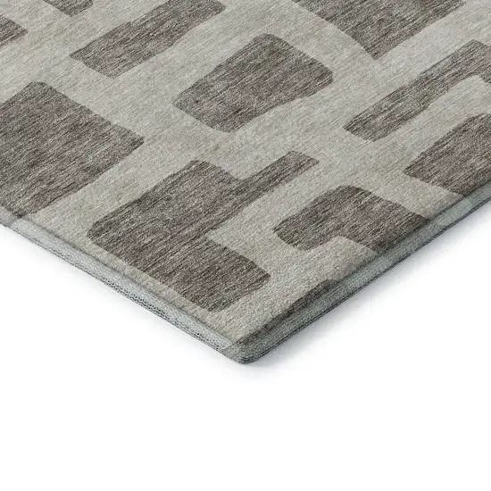 Taupe And Beige Abstract Geometric Washable Area Rug With UV Protection Photo 8