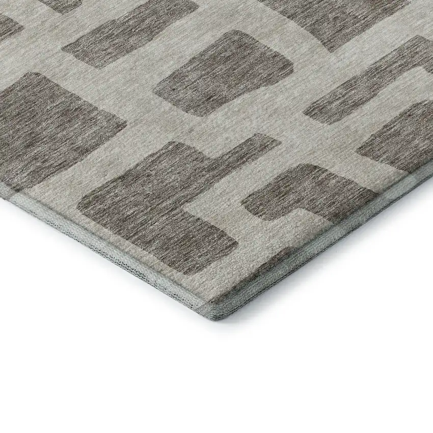 Taupe And Beige Abstract Geometric Washable Area Rug With UV Protection Photo 8
