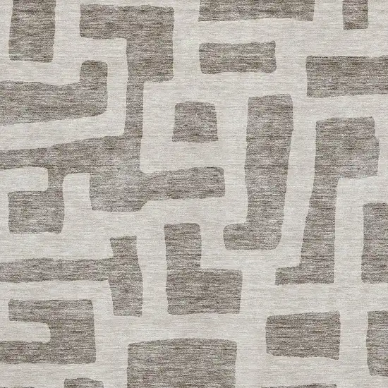 Taupe And Beige Abstract Geometric Washable Area Rug With UV Protection Photo 3
