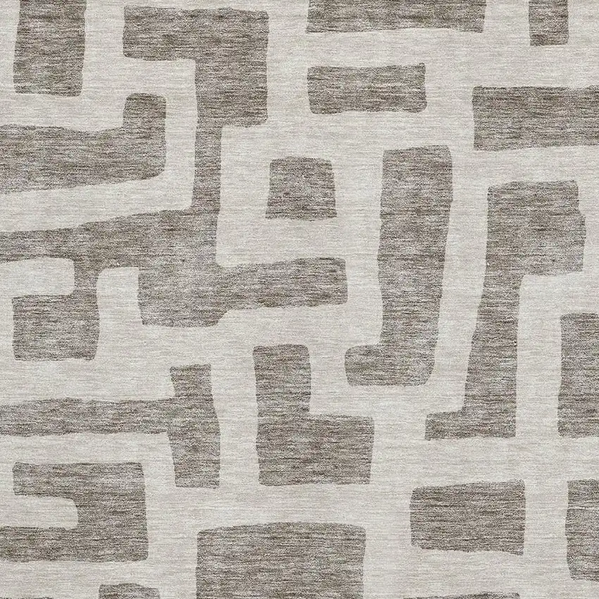 Taupe And Beige Abstract Geometric Washable Area Rug With UV Protection Photo 3