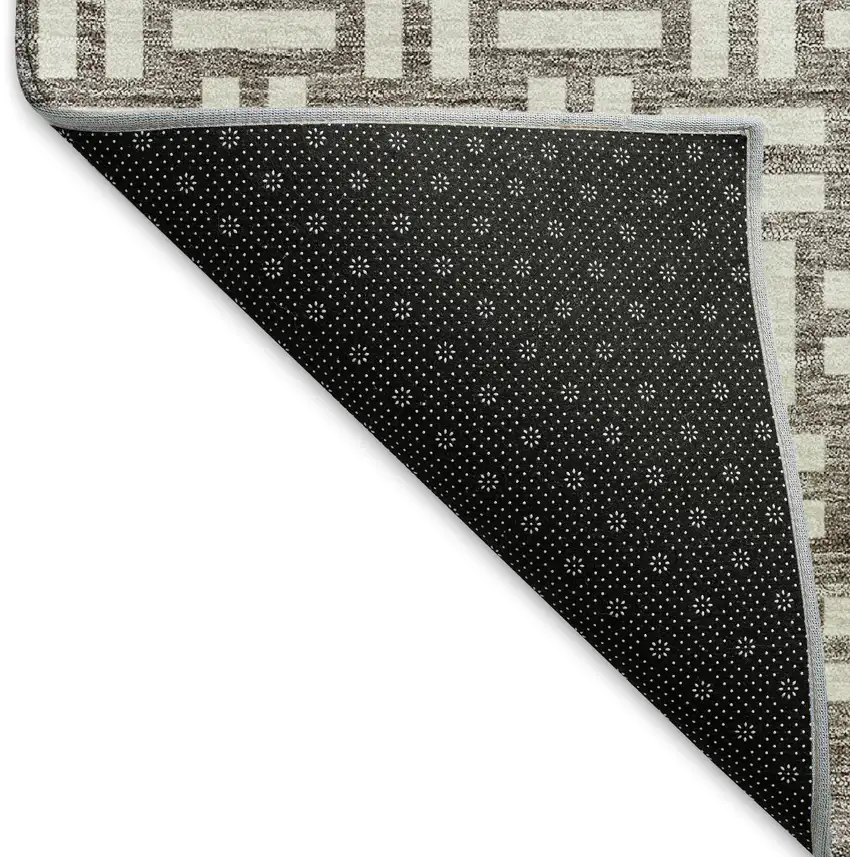 Taupe And Beige Abstract Geometric Washable Area Rug With UV Protection Photo 6