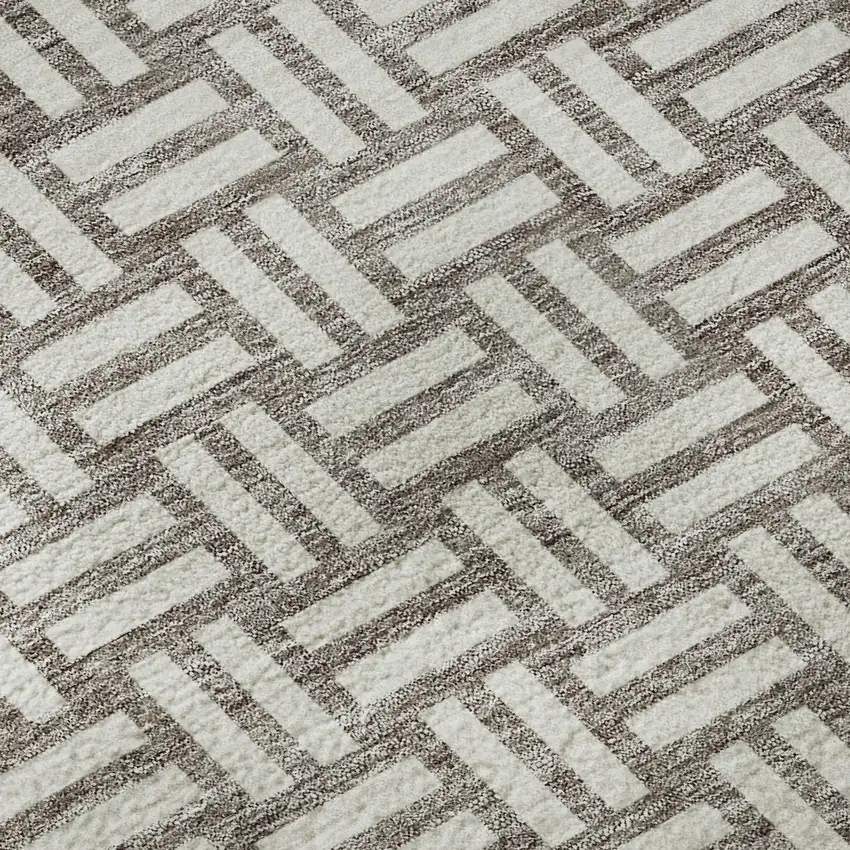 Taupe And Beige Abstract Geometric Washable Area Rug With UV Protection Photo 9