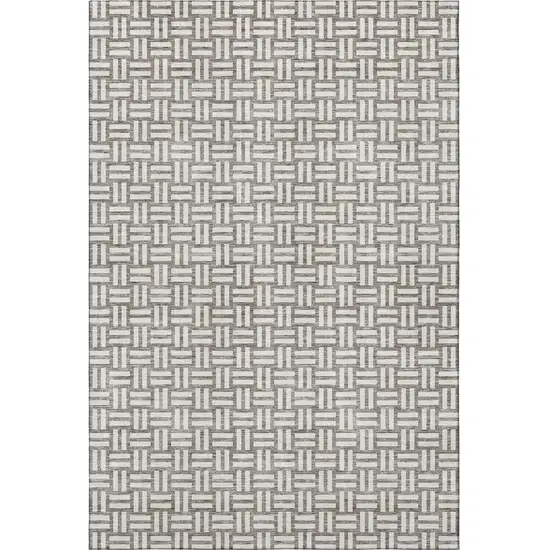 Taupe And Beige Abstract Geometric Washable Area Rug With UV Protection Photo 3